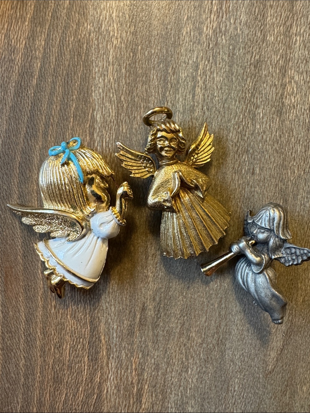 3 vintage Golden and Silver Angel pin Brooches  J.J. And Sarah Coventry